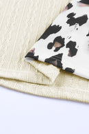 Beige Asymmetric Leopard Patchwork Wide Sleeve V Neck Sweater - SELFTRITSS