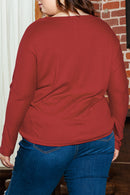 Red Dahlia Piping Detail Plus Size Long Sleeve Top - SELFTRITSS