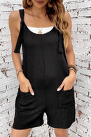 Black Adjustable Straps Pocketed Textured Romper - SELFTRITSS   