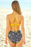 Yellow Sun Moon Hollow Out Criss-Cross Bikini Set - SELFTRITSS