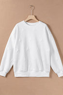 White Star Embossed Textured Drop Shoulder Sweatshirt - SELFTRITSS