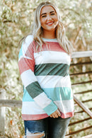 Green Plus Size Colorblock Pullover Top - SELFTRITSS   