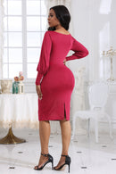 Boat Neck Lantern Sleeve Dress - SELFTRITSS   