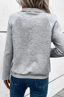 Light Grey Textured Knit Buttoned Kangaroo Pocket Sweatshirt - SELFTRITSS