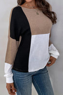Parchment Ribbed Knit Color Block Drop Shoulder Top - SELFTRITSS