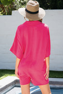 Bright Pink Half Button Collared Loose Romper - SELFTRITSS   