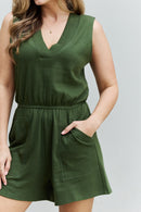 Zenana Forever Yours Full Size V-Neck Sleeveless Romper in Army Green - SELFTRITSS