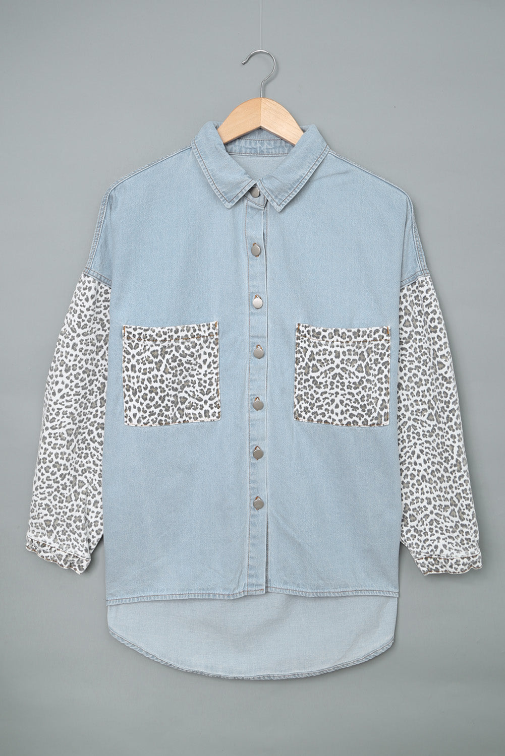 Sky Blue Contrast Leopard Denim Jacket - SELFTRITSS   