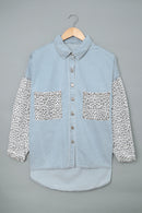 Sky Blue Contrast Leopard Denim Jacket - SELFTRITSS   