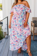 Pink Sea Shell Print Ruffled Sleeve Plus Size Maxi Dress - SELFTRITSS