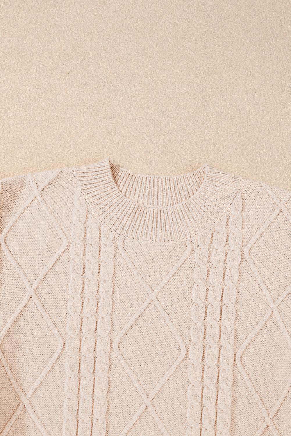 Parchment Cable Knit Mock Neck Cap Sleeve Sweater - SELFTRITSS   