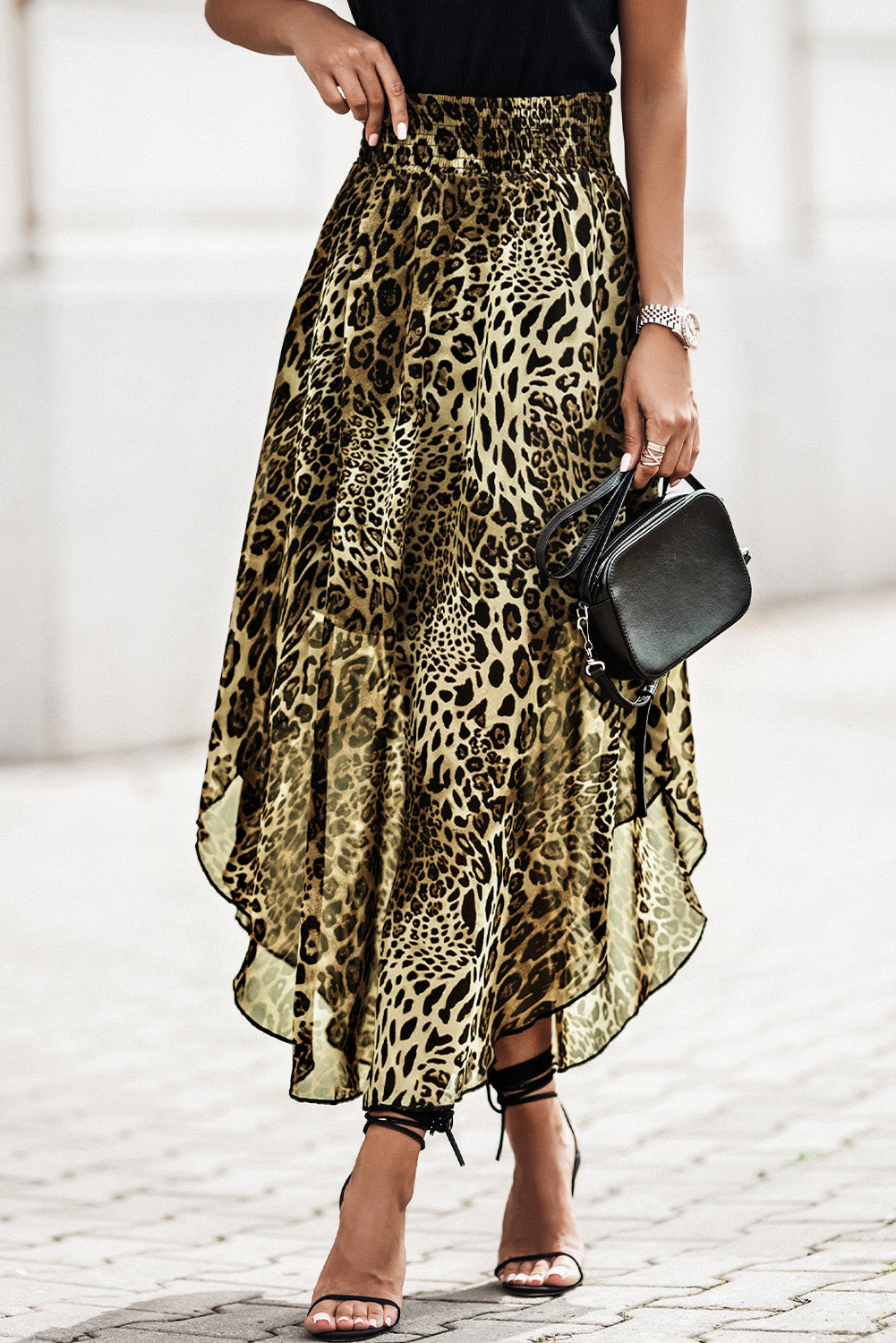 Smocked Waist Leopard Skirt - SELFTRITSS