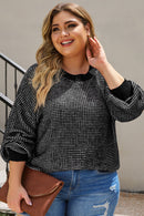 Black Heathered Knit Plus Size Drop Shoulder Sweater - SELFTRITSS