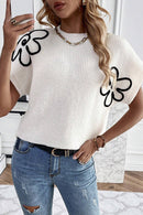 White Flower Embroidery Sweater Top - SELFTRITSS