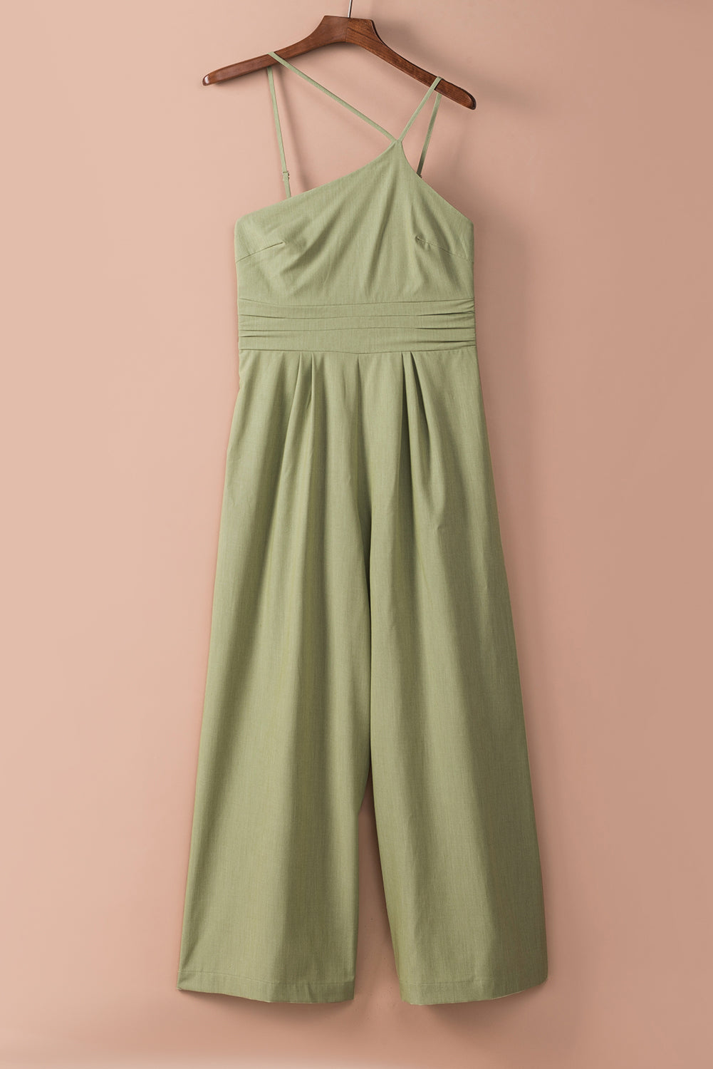 Green Asymmetric Thin Straps One-shoulder Wide Leg Jumpsuit - SELFTRITSS