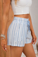Sky Blue Vertical Stripes Print Shorts with Pockets - SELFTRITSS