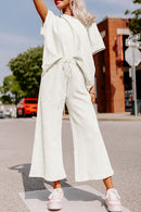 White Textured Loose Fit T Shirt and Drawstring Pants Set - SELFTRITSS