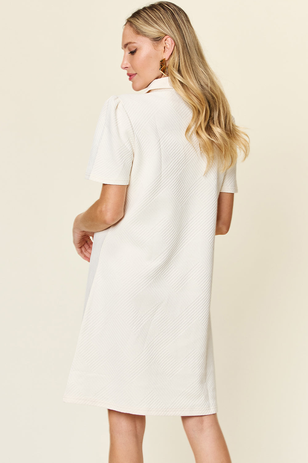 Double Take Full Size Texture Collared Neck Short Sleeve Dress - SELFTRITSS