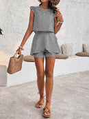 Printed Round Neck Top and Layered Shorts Set - SELFTRITSS   