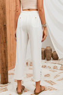 White Lace Splicing Drawstring Casual Cotton Pants - SELFTRITSS