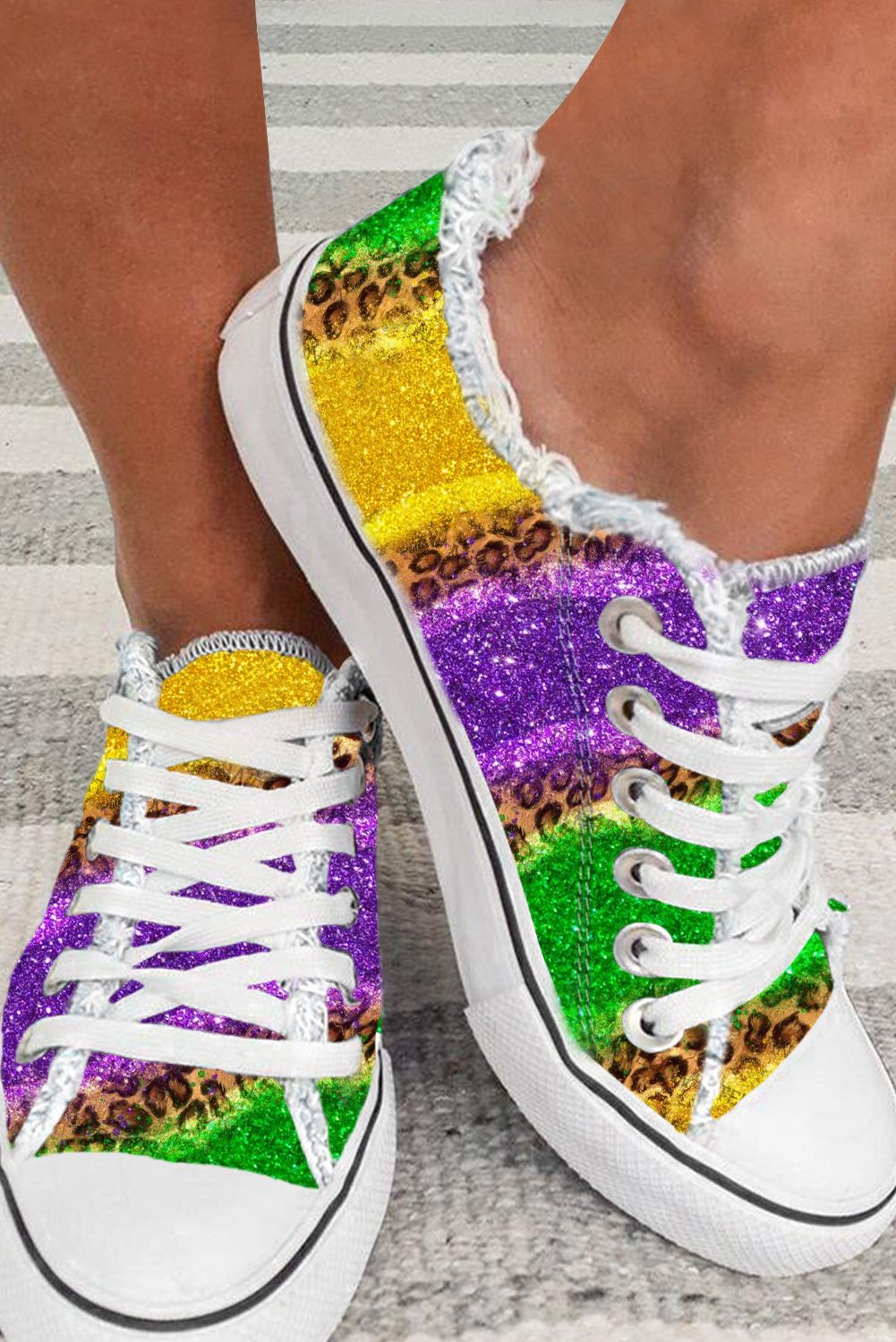 Multicolor Leopard Color Block Lace-up Canvas Shoes - SELFTRITSS