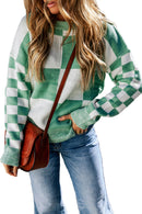 Mint Green Checkered Print Drop Shoulder Sweater - SELFTRITSS   