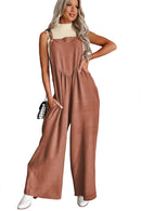 Gold Flame Textured Buttoned Straps Ruched Wide Leg Jumpsuit - SELFTRITSS   