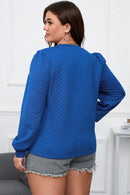 Dark Blue Cable Pattern Puff Sleeve Plus Size Top - SELFTRITSS   