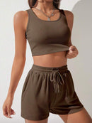 Scoop Neck Wide Strap Top and Drawstring Shorts Set - SELFTRITSS   