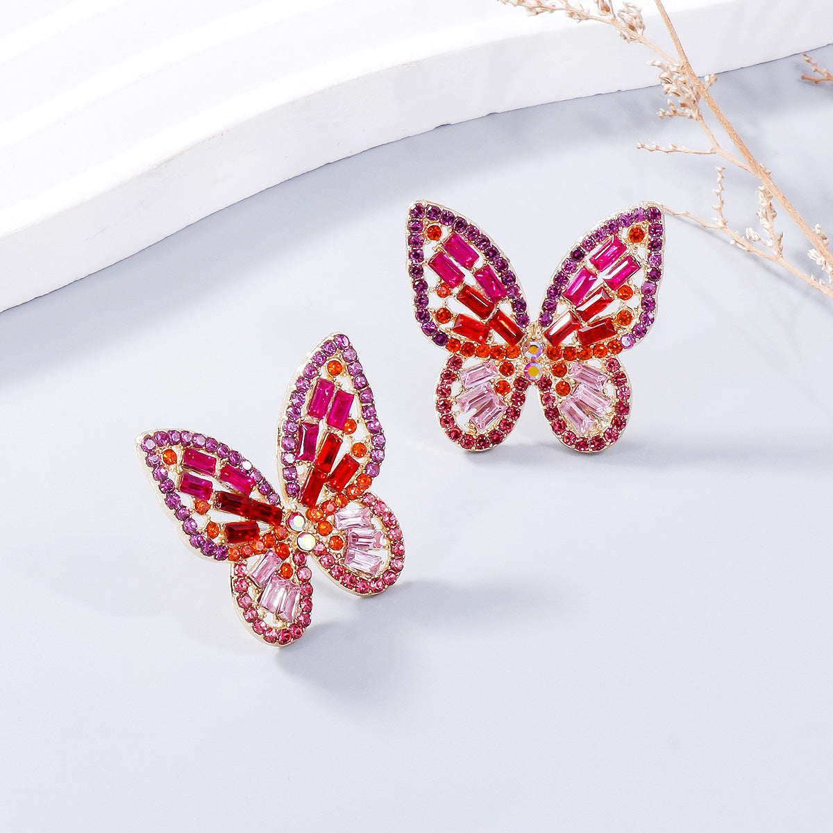 Alloy Inlaid Rhinestone Butterfly Earrings - SELFTRITSS