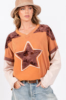 Star Patch Long Sleeve Color Block Sweater - SELFTRITSS   