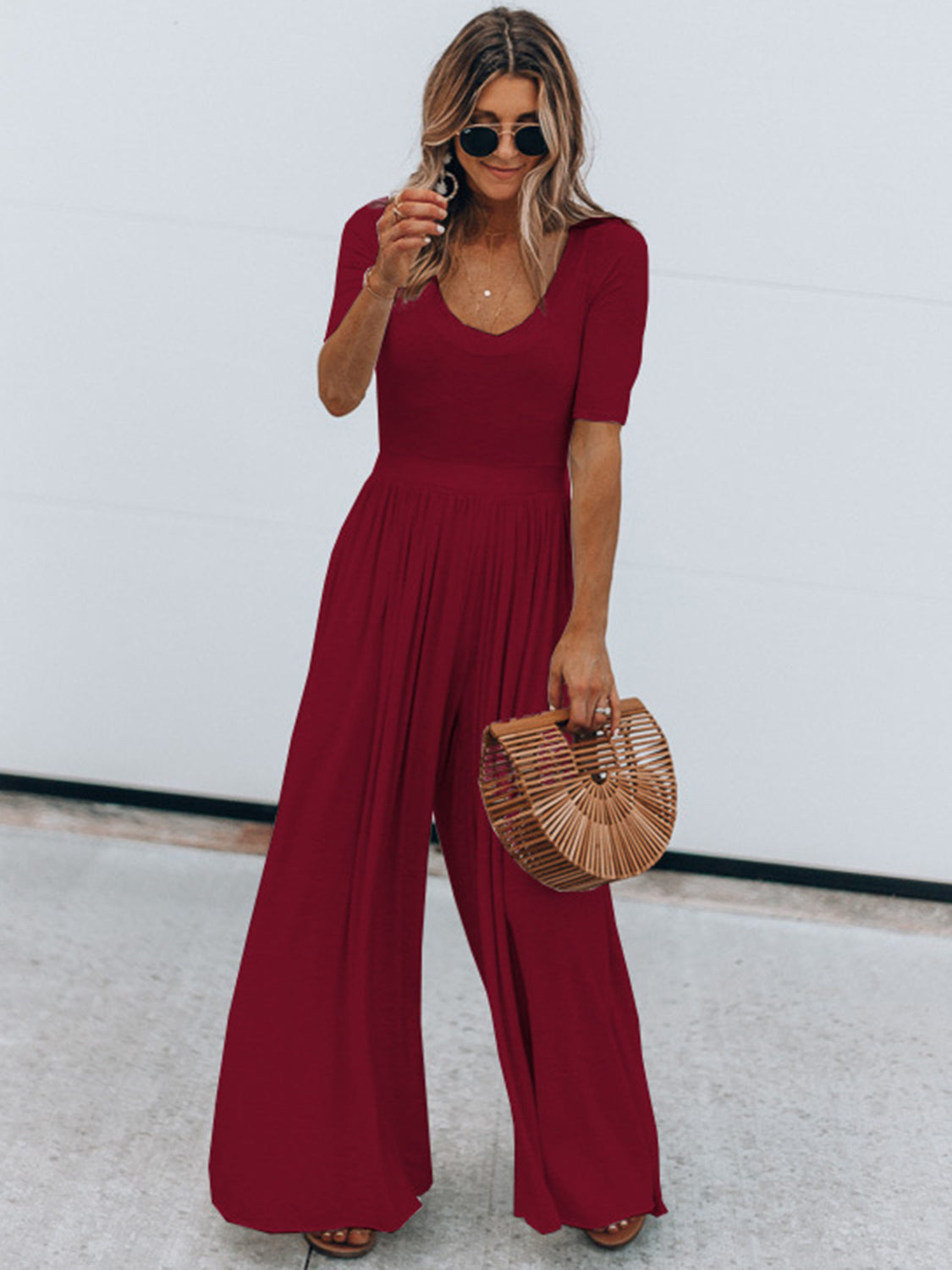 Scoop Neck Short Sleeve Jumpsuit - SELFTRITSS   