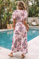 Pink Floral Puff Sleeve High Waist Maxi Dress - SELFTRITSS