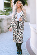 Leopard Pocketed Open Front Duster Cardigan - SELFTRITSS   