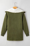 Green Faux Suede Fleece Lined Open Front Jacket - SELFTRITSS   