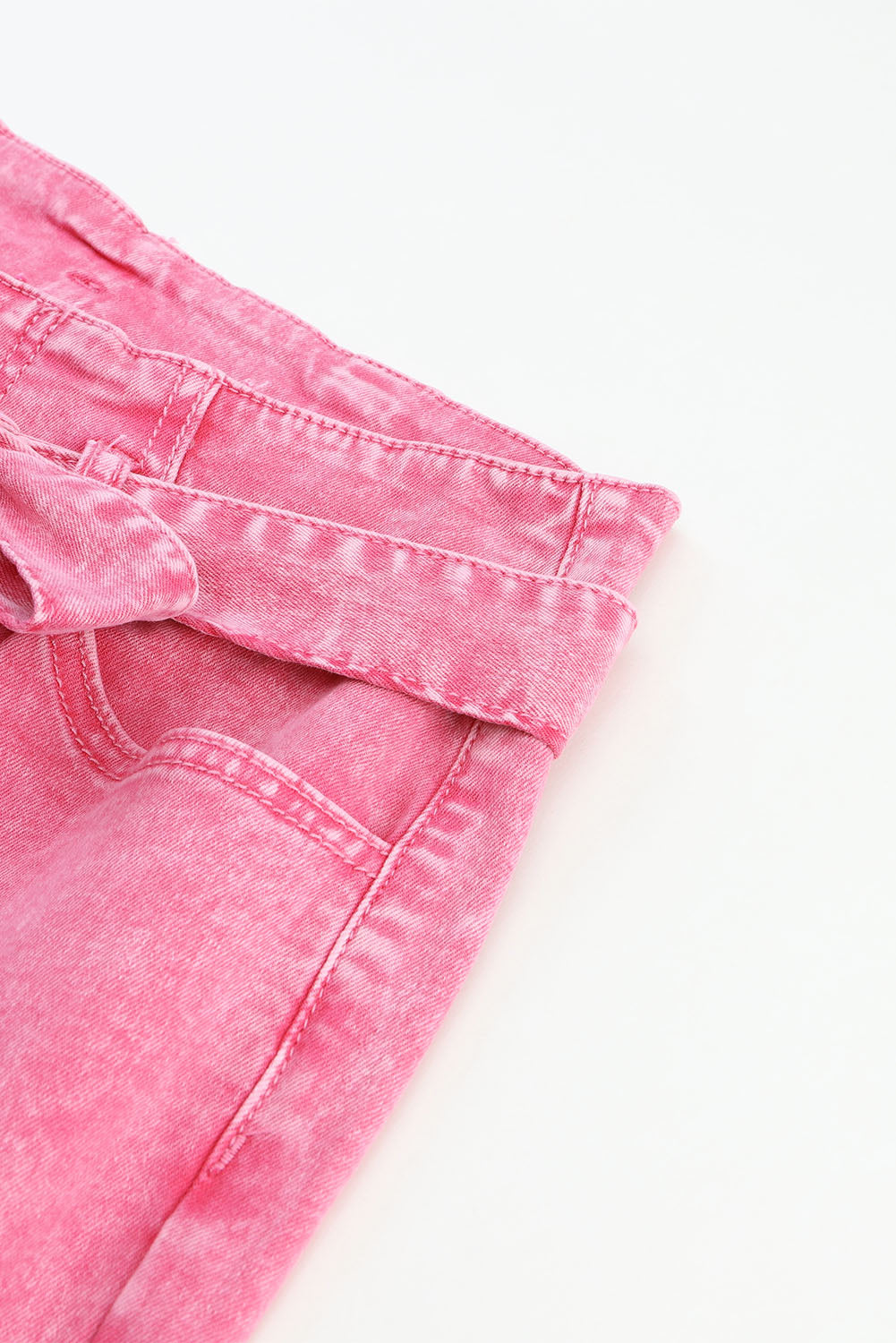 Pink Flare Leg High Waist Front Knot Casual Jeans - SELFTRITSS
