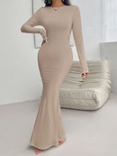 Devine Backless Round Neck Long Sleeve Maxi Dress - SELFTRITSS   