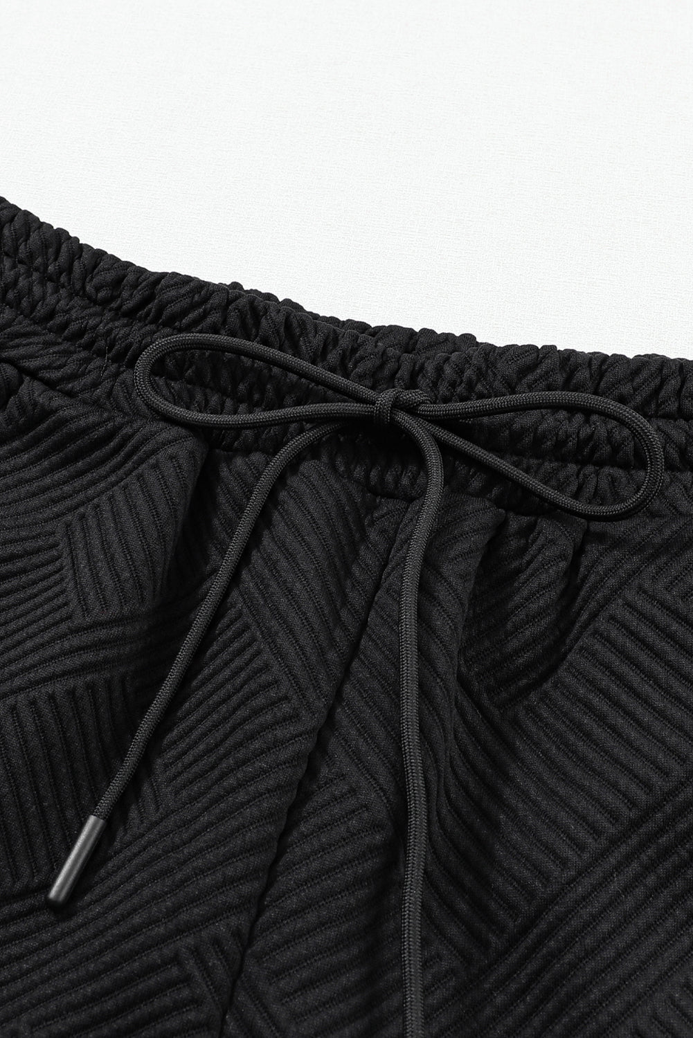 Black Textured Long Sleeve Top and Drawstring Shorts Set - SELFTRITSS