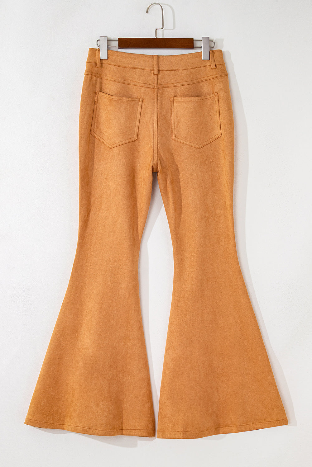 Brown Exposed Seam Flare Suede Pants with Pockets - SELFTRITSS   