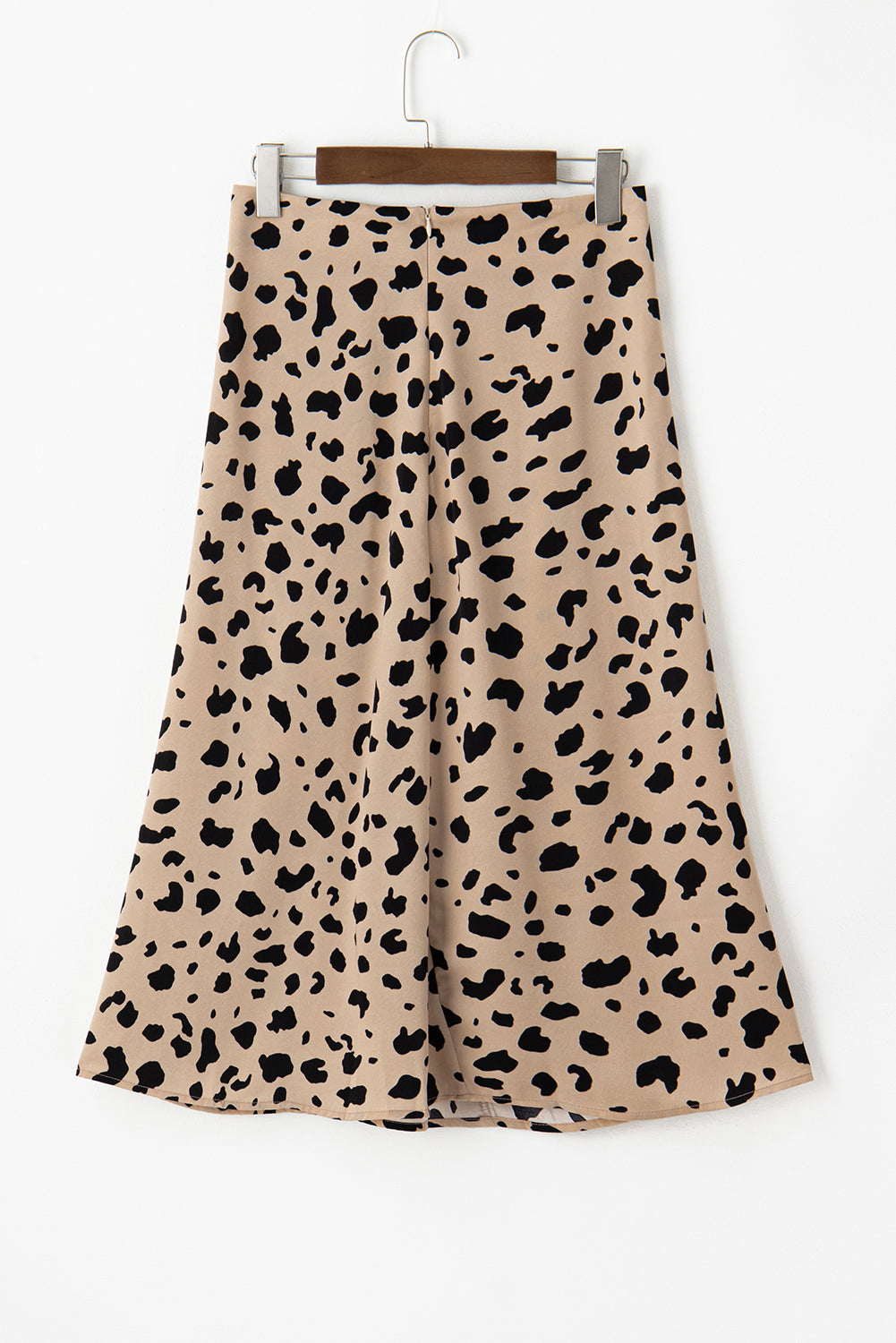 Khaki Leopard Spots Printed Split Hem Midi Skirt - SELFTRITSS