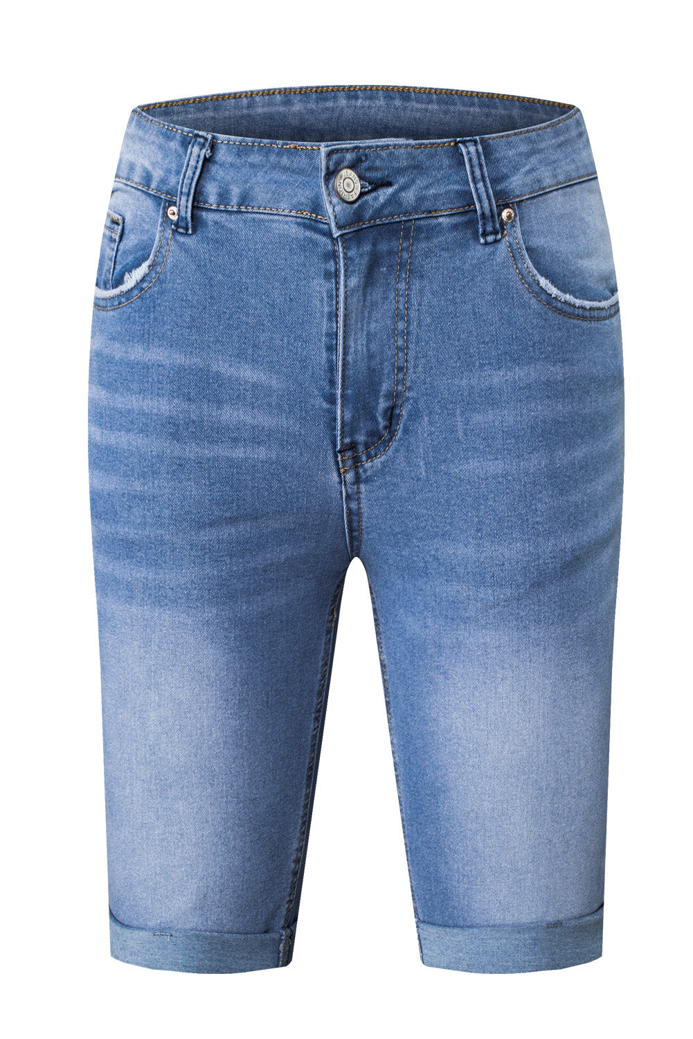 Sky Blue Acid Wash Roll-up Edge Bermuda Short Jeans - SELFTRITSS