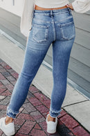 Light Blue Distressed Frayed Ankle Skinny Jeans - SELFTRITSS