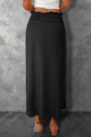 Black Smocked High Waist Maxi Skirt with Slit - SELFTRITSS