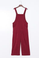 Fiery Red Solid Color Corduroy Wide Leg Bib Overalls - SELFTRITSS   