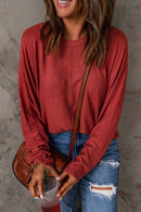 Red Solid Color Patchwork Long Sleeve Top - SELFTRITSS   