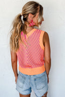 Strawberry Pink Contrast Chevron Knit V Neck Sweater Vest - SELFTRITSS   