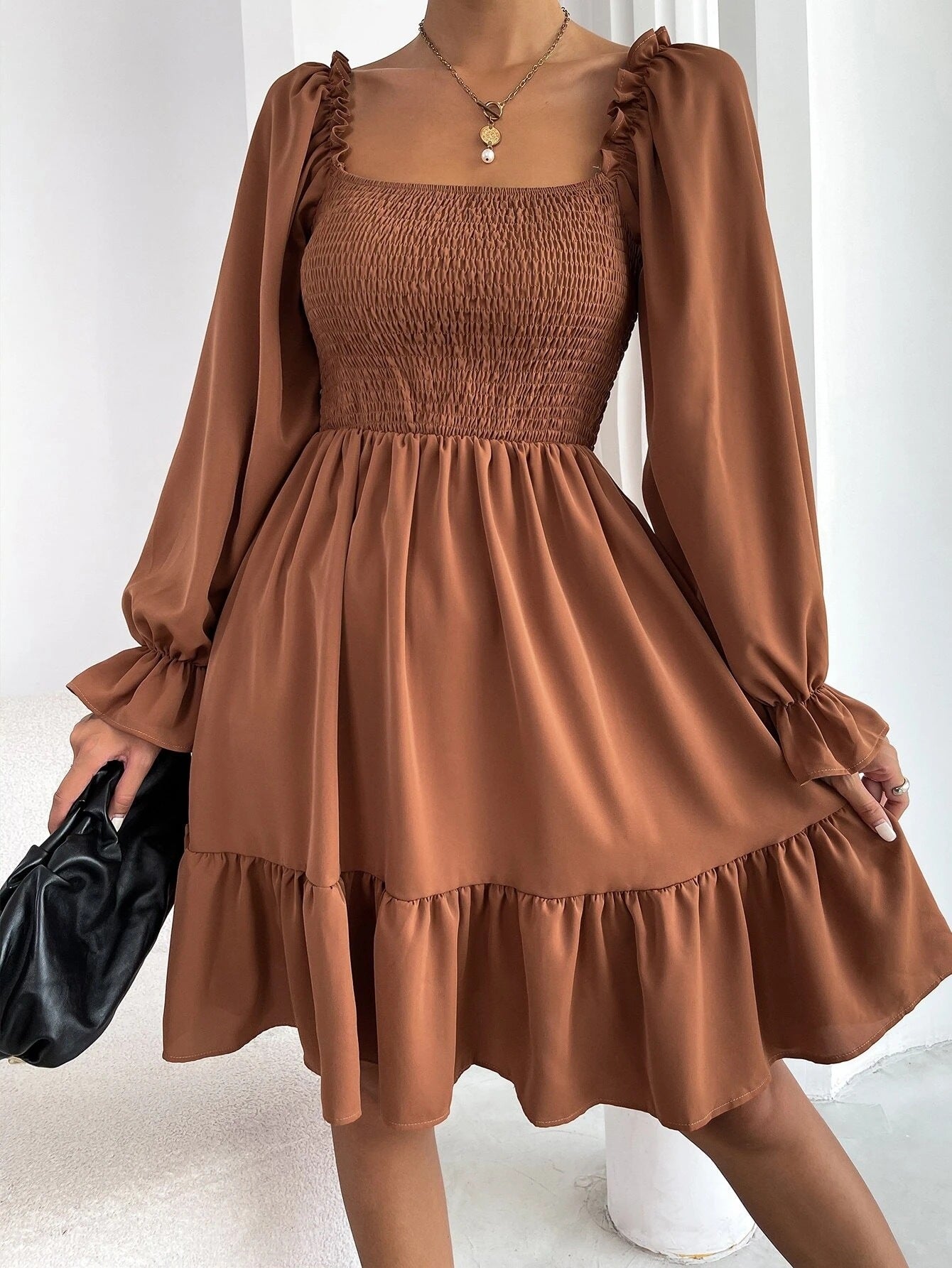 Flared Ruffle  Long Sleeve Dresses - SELFTRITSS   