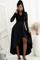 Lace High-Low V-Neck Dress - SELFTRITSS