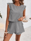 Printed Round Neck Top and Layered Shorts Set - SELFTRITSS   