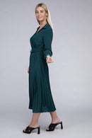 Pleated Maxi Dress with belt - SELFTRITSS